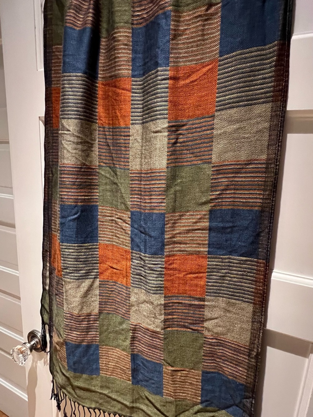 Pashmina Plaid Fringe Scarf in Blue, Olive, Rust